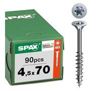 SPAX Vis universelle 4,5 x 70 mm, 90 pièces - Vis à bois, filetage partiel, tête fraisée, T-STAR plus T20, pointe 4CUT, revêtement WIROX - 8000000276910