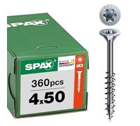 SPAX Vis universelle 4 x 50 mm, 360 pièces - Vis à bois, filetage partiel, tête fraisée, T-STAR plus T20, pointe 4CUT, revêtement WIROX - 8000000276804