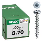 SPAX Vis universelle 5,0 x 70 mm, 200 pièces, T-STAR plus, tête demi-ronde, filetage total, 4CUT, WIROX A9J, galvanisé brillant,