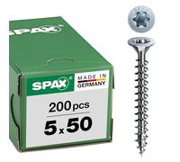 SPAX Vis universelle, 5 x 50 mm, 200 pièces, Tête centrante, Tête fraisée, T-STAR plus T20, 4CUT, WIROX - 1191010500503
