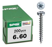 SPAX Vis universelle 6,0 x 60 mm, 200 pièces, T-STAR plus, tête demi-ronde, filetage total, 4CUT, WIROX A9J, 0201010600605