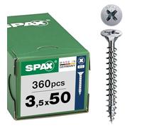 SPAX Vis Universelle WIROX 3,5 x 50 mm, 360 pcs., Tête Fraisée, Z2 | Vis autotaraudeuse à filetage intégral et pointe 4CUT pour bois, idéale pour menuiserie et bricolage en intérieur