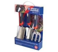 Spear & Jackson SELECT3PS, ensemble d'outils de jardinage en acier inoxydable, 3 pièces : transplantoir, fourche à désherber et transplantoir, résistant à la rouille, poignées ergonomiques, présenté d