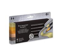 Spectrum Noir Metallic Shimmering Finish with Vivid Colour Dual-Tipped Markers - Featuring A Brush And Bullet Nib - Perfect For Black/Dark Surfaces - Pack of 6 - Precious Metals