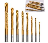 SPEEDWOX 8 Pack titane couché HSS torsion forets 3-10mm coupe latérale dentelée scie à spirale foret outils de travail du bois rainurage trou de coupe outil de creusement pour plastique métal trou de