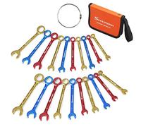 SPEEDWOX Lot de 10 mini clés mixtes métriques et SAE plaquées couleur à bout ouvert et à bout carré, avec pochette portable et grand anneau (4 à 11 mm)