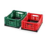 Spesh Caisses Rangement Pliables 1.7L Cagette Pliante Plastique Rouge+Vert | Lot de 2 Caisses de Rangement Pliables, Paniers de Rangement Empilables pour Cuisine, Étagères, Maison, Bureau et Placard