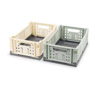 Spesh Caisses Rangement Pliables 4.8L Cagette Pliante Plastique Beige+Vert | Lot de 2 Caisses de Rangement Pliables, Paniers de Rangement Empilables pour Cuisine, Étagères, Maison, Bureau et Placard