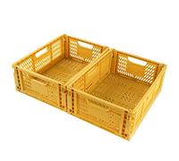Spesh Lot de 2 Boîtes de Rangement Pliables en Plastique Caisses Pliable Cattage Plastique Rangement pour Chambre D'enfant, Cuisine, Bureau(Jaune,40*30*15cm)