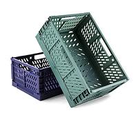 Spesh Lot de 2 Caisses Rangement Pliable Cagettes Plastique Empilable Caisse Pliante avec Poignée pour Cuisine, Chambre à Coucher, Bureau(bleu+vert foncé, 30 x 20 x 12 cm)