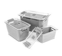 Spesh Lot de 3 Boîtes de Conservation pour Réfrigérateur (2 l + 4 l + 5,8 l) - Boite Frigo en Plastique Réutilisable - avec Couvercle et Passoire(Gris)