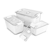 Spesh Lot de 3 Boîtes de Conservation pour Réfrigérateur (2 l + 4 l + 5,8 l) - Boite Frigo en Plastique Réutilisable - avec Couvercle et Passoire (Blanc)