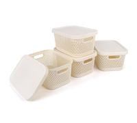 Spesh Lot de 4 Boîtes de Rangement avec Couvercles 3,5 L Petits Paniers de Rangement Boîtes Rangement en Plastique Empilables pour Maison Bureau Placards(Blanc)