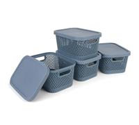 Spesh Lot de 4 Boîtes de Rangement avec Couvercles 3,5 L Petits Paniers de Rangement Boîtes Rangement en Plastique Empilables pour Maison Bureau Placards(Bleu)