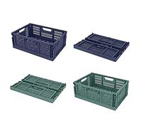 Spesh Lot de 4 Caisses Pliable Cagettes Plastique Empilable Caisse Pliante Rangement avec Poignée pour Cuisine, Chambre à Coucher, Bureau(2*Bleu+2*Vert foncé, 40 x 30 x 15 cm)