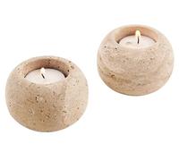 SPESHSTONES Photophores en marbre pour bougie chauffe-plat de 10 cm en travertin - Ensemble de 2 pour bougies votives de Noël, bougies pour cadeaux, bougies chauffe-plat pour anniversaire, mariage