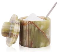 SPESHSTONES Salière en marbre avec couvercle 7,6 cm Vert fait à la main pour comptoir, salière idéale avec couvercle, récipient à sel moderne en pierre, pot à épices avec couvercles