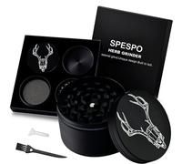 Spespo Broyeur Grand 4 Couches 63 mm Alliage Zinc Gratt. Pollen Brosse Nettoyage Herbes Épices Thé Emballage Cadeau