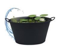 Spetebo Bac ovale en métal avec poignées - 59 x 36 cm - Noir - Jardinière décorative en métal - Mini bassin de jardin, bassin de balcon, bac à fleurs - Pot de fleurs décoratif
