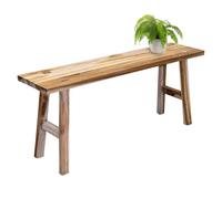 Banc à fleurs en teck naturel rectangulaire - 100 x 42 cm - Tabouret décoratif en bois massif style maison de campagne rustique - Support pour plantes en bois véritable