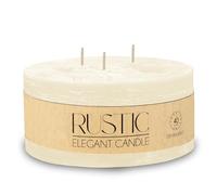 Spetebo Bougie ronde à 3 mèches XL - 15 cm - Non parfumée - Blanc crème - Grande bougie pilier avec 40 heures de combustion - Multimèche - Bougie de table ronde sans odeur