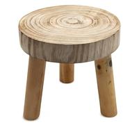 Spetebo Disque d'arbre Tabouret rond en bois naturel - 22 x 20 cm - Tabouret de décoration en bois naturel avec 3 pieds - Tabouret en bois massif pour plantes en pot et fleurs Décoration