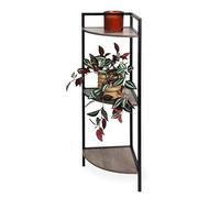 Spetebo Étagère d'angle noire avec 3 étagères en bois - 76 x 23 cm - En métal - Avec 3 compartiments en bois - Étagère pour salle de bain, salon, couloir, bibliothèque, étagère décorative, escalier à