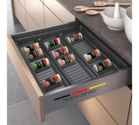 Spetebo Insert de tiroir en plastique pour épices - Pour 60 x 50 cm | Insert à épices gris ardoise pour tiroirs de cuisine - Support à épices pour tiroir - Étagère à épices - Fabriqué en