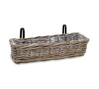 Spetebo Jardinière de balcon en rotin naturel - 60 x 20 cm - Panier à plantes en osier avec support - Jardinière de balcon jardin bac à fleurs pot de plantation panier à fleurs à suspendre aux