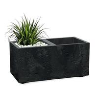 Spetebo Jardinière en plastique - Aspect béton - 2 compartiments sur roulettes - 59 x 29 cm - Bac à fleurs rectangulaire anthracite avec insert pour plantes et drainage - Pot de fleurs enroulable pour