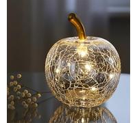 Spetebo Lampe LED disco en verre - 7 cm - Argent - Décoration fruit - Aspect boule disco avec minuterie - Lampe de table avec guirlande lumineuse métallique - Fonctionne avec piles et minuterie