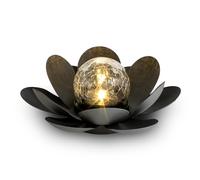 Spetebo Lampe solaire LED en forme de fleur de lotus noire avec boule en verre craquelé - 24 x 10 cm - Décoration de jardin au design floral - Lampe solaire d'extérieur - Lampe de jardin en verre