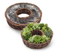 Spetebo Lot de 2 anneaux de plantation en rotin naturel avec film - 40 cm + 30 cm - Jardinière en osier pour planter directement - Décoration de jardin - Pot de fleurs - Pot de fleurs - Pot de fleurs