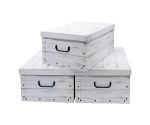 Spetebo Lot de 3 caisses de rangement avec couvercles 51 x 37 cm - aspect bois blanc - caisse empilable en carton avec poignées 45 litres