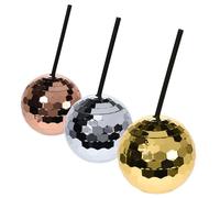 Spetebo Lot de 3 gobelets en forme de boule disco avec paille réutilisable à plusieurs reprises - Gobelets de fête avec paille réutilisable - Boule miroir - Gobelets à cocktail - Gobelets à cocktail