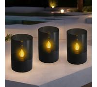 Spetebo Lot de 3 mini lampes de table solaires à LED - Noir - 11 x 7 cm - Petite lampe de table de jardin - Blanc chaud - Éclairage de décoration d'extérieur - Éclairage de table - Balcon et terrasse