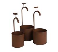 Spetebo Lot de 3 pots de fleurs en métal avec robinet - 17/14/12 cm - Cache-pot vintage aspect rouille avec robinet décoratif - Décoration de jardin - Petit pot de fleurs rétro