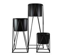 Spetebo Lot de 3 supports de plantes en métal noir - 70/47/26 cm - Tabouret à fleurs avec pot amovible - Escalier de fleurs - Support de pot de fleurs moderne