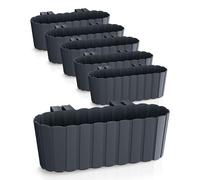 Spetebo Lot de 6 jardinières de balcon avec support - 39 x 13 cm - En plastique - Anthracite - Jardinière de jardin à suspendre