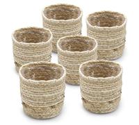 Spetebo Lot de 6 mini pots de fleurs en gazon tressé de 10 cm - Jardinière en fibres naturelles doublées d'un film - Pour la chambre des plantes - Pot de paille - Panier tressé en jonc de mer