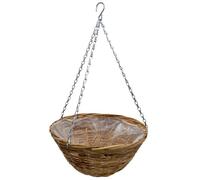 Spetebo Panier à plantes à suspendre en osier - Diamètre : 35 cm | Pot de fleurs suspendu avec chaîne, avec film