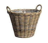 Spetebo Panier à plantes en rotin naturel avec anses - 34 cm - Panier à fleurs en osier tressé avec film - Décoration de jardin - Panier de jardin en osier tressé