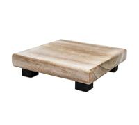 Spetebo Petit tabouret à fleurs en bois naturel carré - 21 x 21 cm - Mini tabouret pour plantes avec 4 pieds en noir - Tabouret décoratif en bois véritable - Plateau cadeau