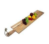 Spetebo Planche à servir XXL en teck avec poignée - 100 x 20 cm - Plateau de service en bois de qualité alimentaire - Planche en bois antipasti pour charcuterie fromage hors-d'œuvres