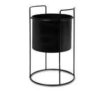 Spetebo Pot de fleurs en métal avec structure noire - 26 x 16 cm - Support pour plantes rond avec pot de fleurs - Décoration intérieure - Tabouret de fleurs - Support de pot de fleurs avec pot