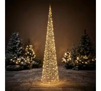 Spetebo Pyramide de Noël LED - 210 cm - Doré - Pour l'extérieur et | Cône lumineux en métal - 2400 LED - Blanc chaud - Intensité variable - Avec télécommande et prise - Décoration de jardin pour