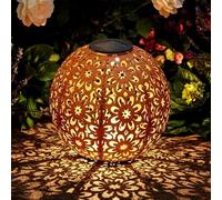 Spetebo Sphère solaire de jardin en métal effet rouille - Ø 20 cm - Sphère décorative LED avec piquet - Lampe décorative de jardin - Lumière blanche chaude éclairée pour extérieur