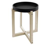 Spetebo Table d'appoint ronde en bois avec plateau design 30 cm - Noir - Table à fleurs décorative avec cadre en X naturel - Table basse table de canapé Table décorative Tabouret à fleurs Support pour