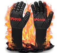 SPGOOD Gants de Barbecue,Gant Cuisine pour Barbecue Four Anti-Chaleur Jusqu'à 800°C,Four pour BBQ,Cuisson,Jardinage,Cheminée,Soudag Noir（L/XXL）