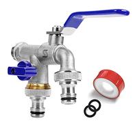 SPGOOD Robinet Double de Jardin,robinet avec 2 sorties 3/4" - Entrée 1/2", 1 bande d'étanchéité à rouleau, double raccord et embout de tuyau pour jardin, citerne de pluie, machine à laver (bleu)